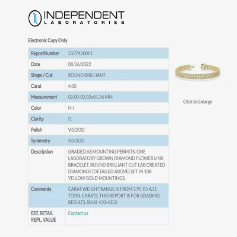 (H-I / I1) 4 CT.T.W. Lab-Grown Diamond 10K Gold Round Link Bracelet