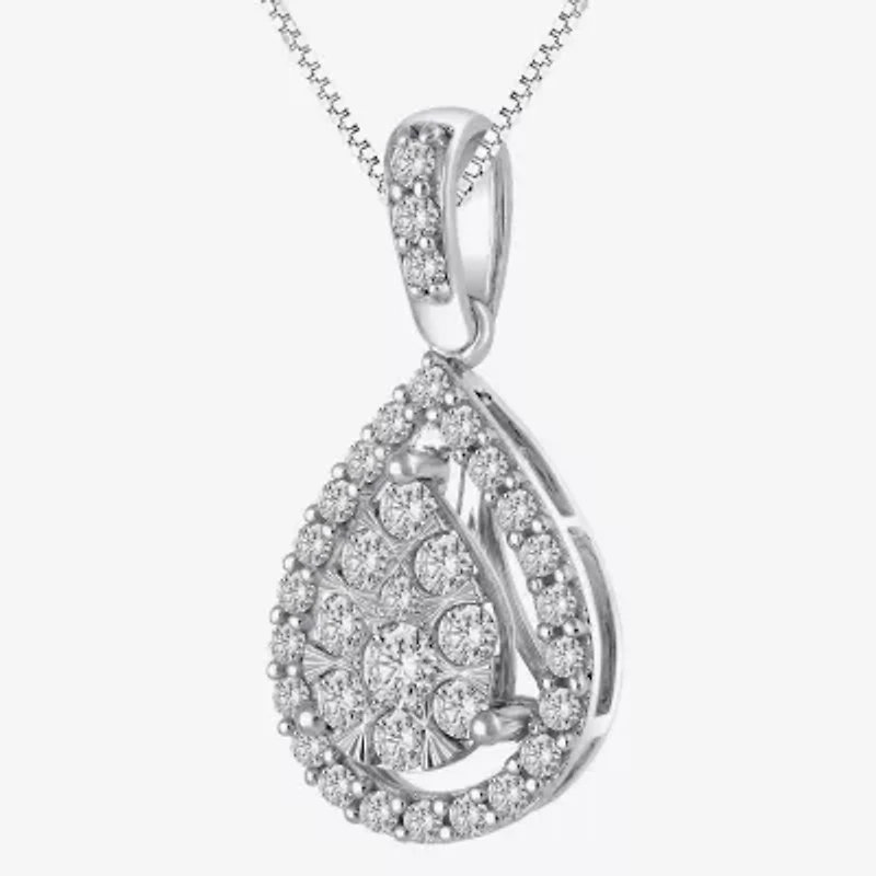 Womens 1/2 CT. T.W. Natural White Diamond 14K White Gold Pear 18 Inch Pendant Necklace
