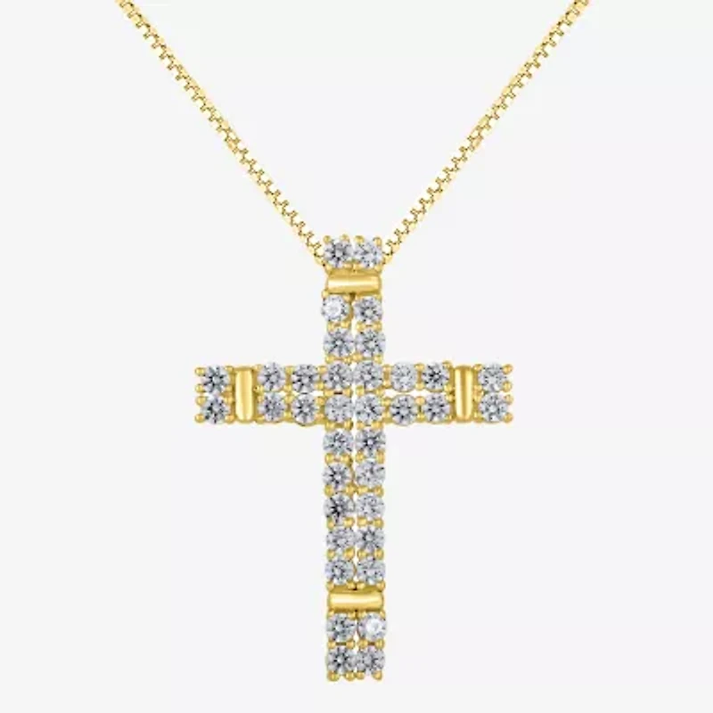 (H-I / I1) Womens 1 CT. T.W. Lab Grown White Diamond 10K Gold Cross 18 Inch Pendant Necklace