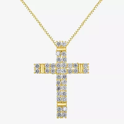 (H-I / I1) Womens 1 CT. T.W. Lab Grown White Diamond 10K Gold Cross 18 Inch Pendant Necklace
