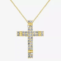 (H-I / I1) Womens 1 CT. T.W. Lab Grown White Diamond 10K Gold Cross 18 Inch Pendant Necklace