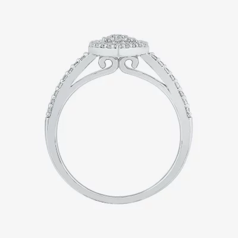 Womens 1/4 CT. T.W. Natural White Diamond 10K Gold Heart Cluster Halo Cocktail Ring