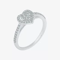 Womens 1/4 CT. T.W. Natural White Diamond 10K Gold Heart Cluster Halo Cocktail Ring