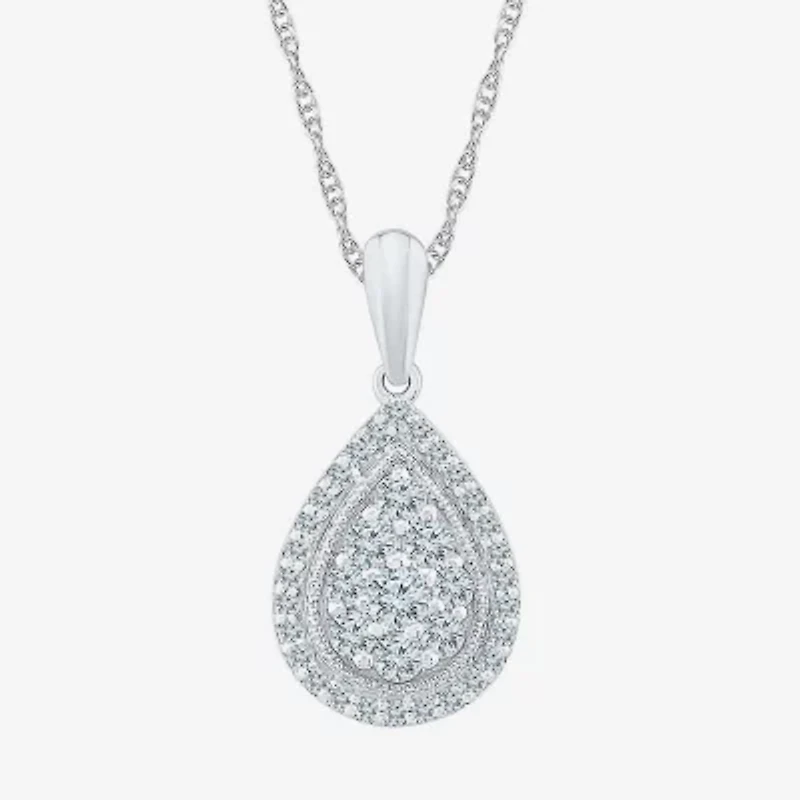 Teardrop Womens / CT. T.W. Natural White Diamond 10K White Gold Pear 18 Inch Pendant Necklace