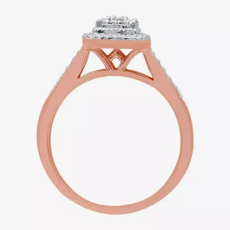 I Said Yes (H-I / I1) Womens 1/4 CT. T.W. Lab Grown White Diamond 14K Rose Gold Over Silver Sterling Halo Engagement Ring