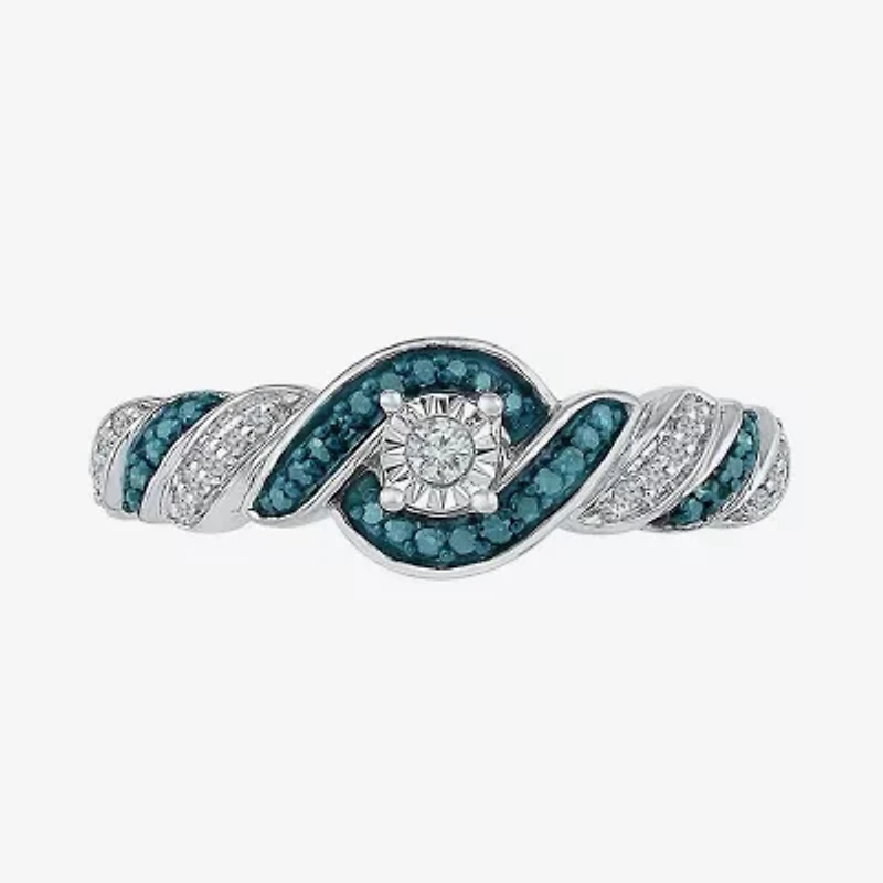 Promise My Love Womens 1/6 CT. T.W. Natural Blue Diamond Sterling Silver Round Side Stone Ring