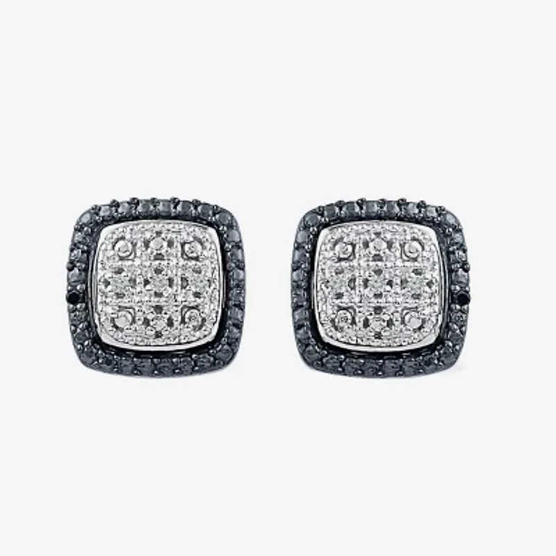 Diamond Accent Natural Black Diamond Sterling Silver 17.6mm Cushion Stud Earrings