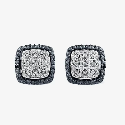 Diamond Accent Natural Black Diamond Sterling Silver 17.6mm Cushion Stud Earrings