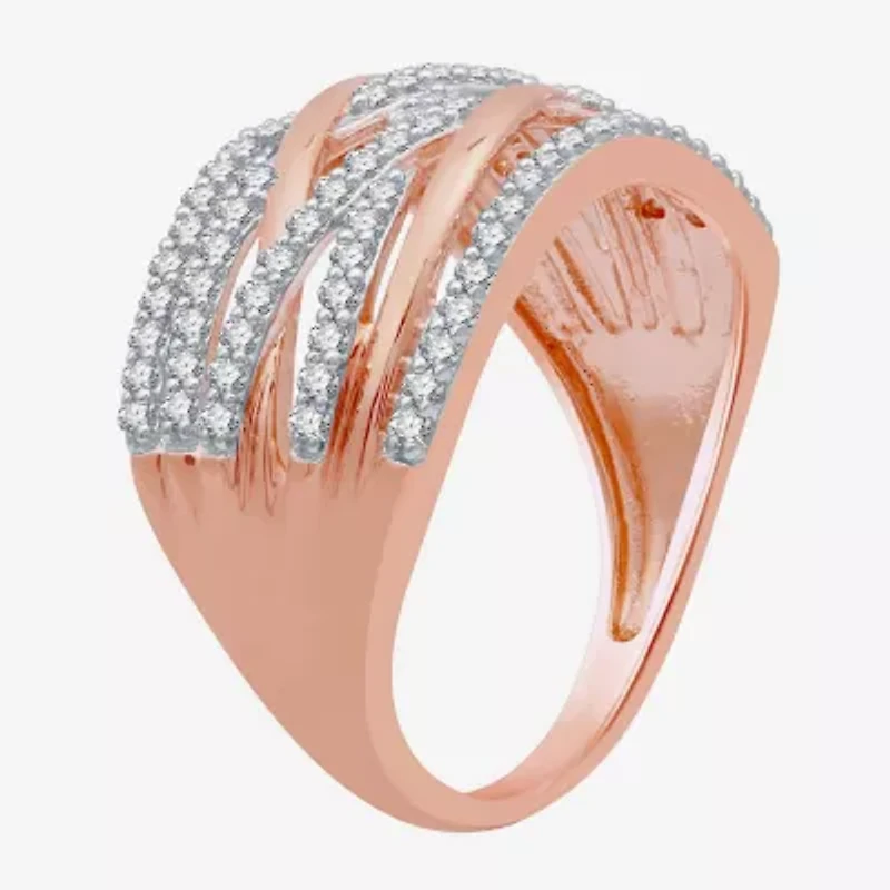 Womens 1/2 CT. T.W. Natural White Diamond 14K Rose Gold Over Silver Band