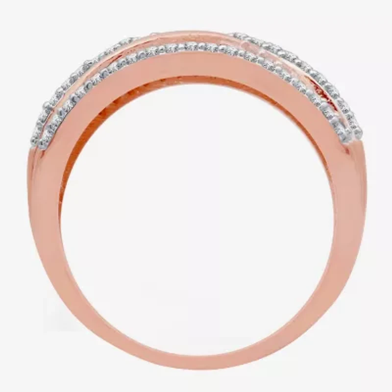 Womens 1/2 CT. T.W. Natural White Diamond 14K Rose Gold Over Silver Band