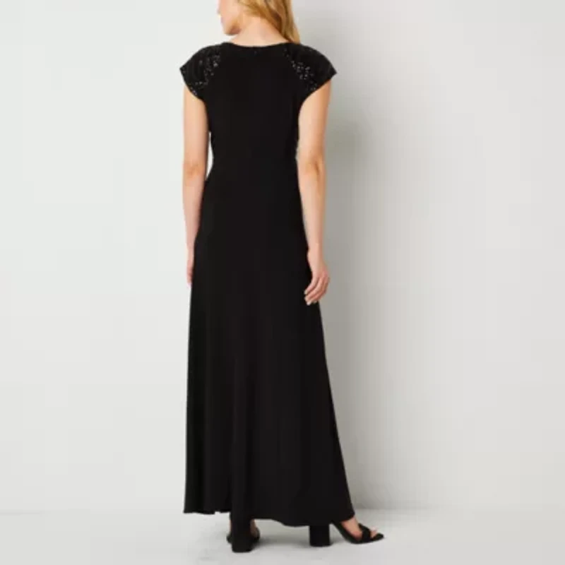 Maya Brooke Sequin Womens Sequin Short Sleeve Evening Gown