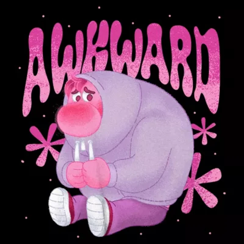 Inside Out 2 Always Awkward Oversized Womens Crew Neck Short Sleeve Juniors Graphic T-Shirt