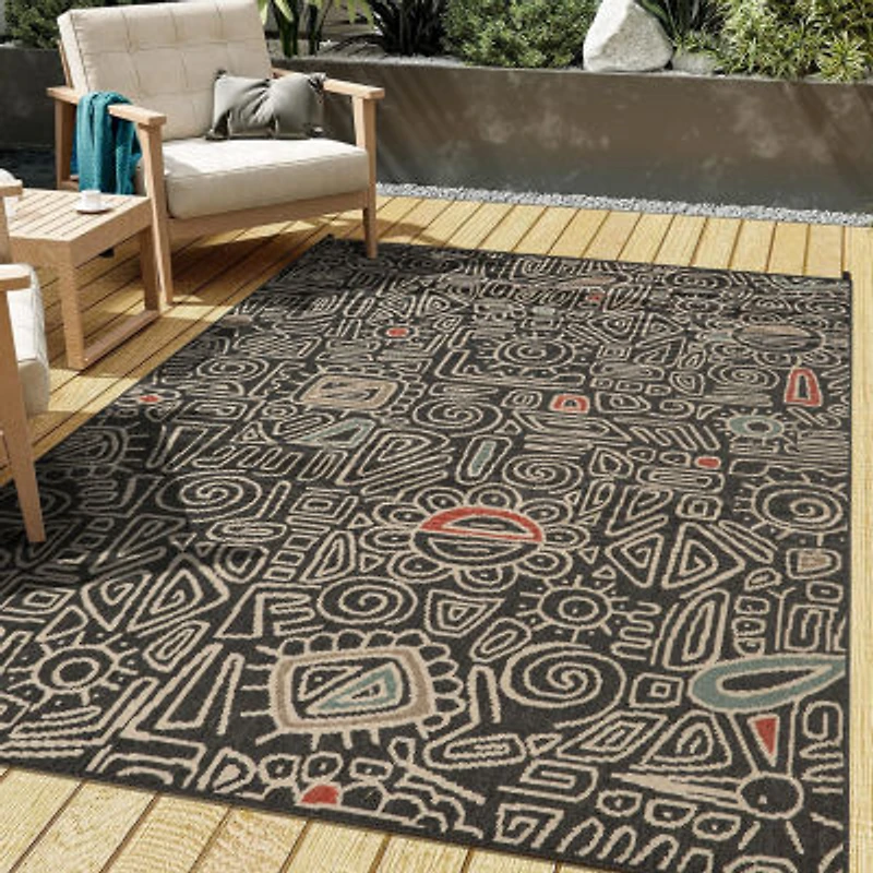 LR Home Abstract Tribal Indoor Outdoor Rectangular Area Rug