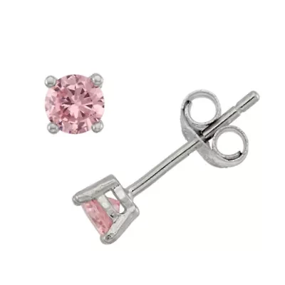 Lab Created Pink Cubic Zirconia Sterling Silver 4mm Stud Earrings