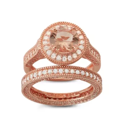 DiamonArt® Womens 4 CT. T.W. Lab Created Pink Cubic Zirconia 14K Gold Over Silver Halo Bridal Set