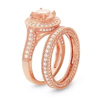 DiamonArt® Womens 4 CT. T.W. Lab Created Pink Cubic Zirconia 14K Gold Over Silver Halo Bridal Set