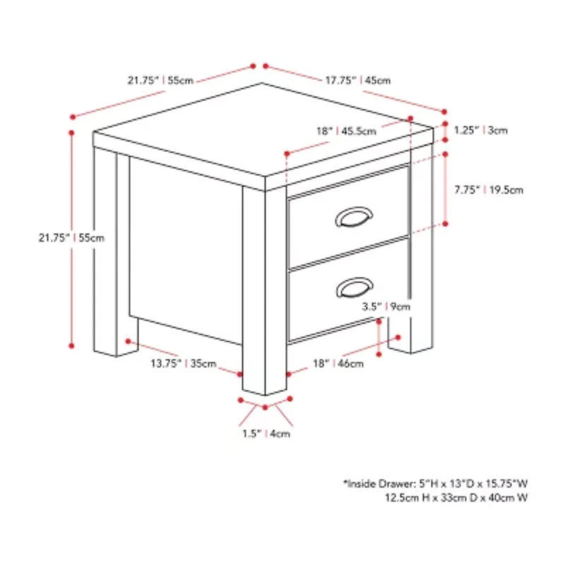 Corliving Boston 2-Drawer Nightstand
