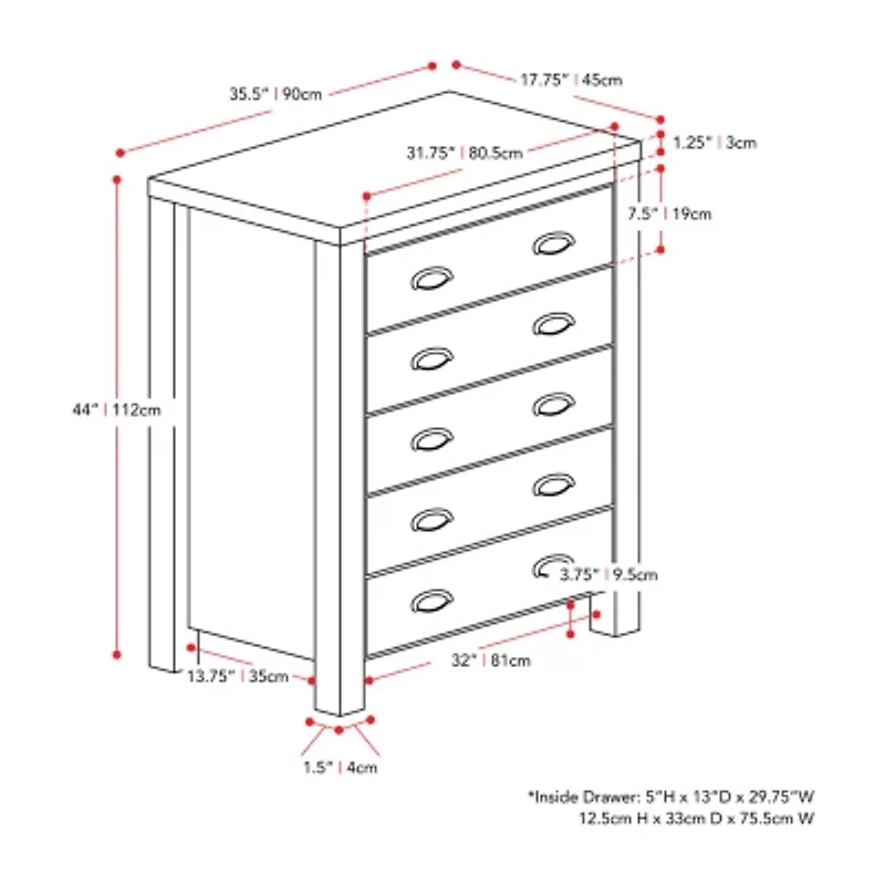 Corliving Boston 5-Drawer Dresser