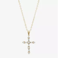 Womens White Cubic Zirconia 10K Gold Cross 18 Inch Pendant Necklace