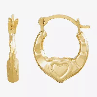 Womens 14K Gold 12.3mm Heart Hoop Earrings