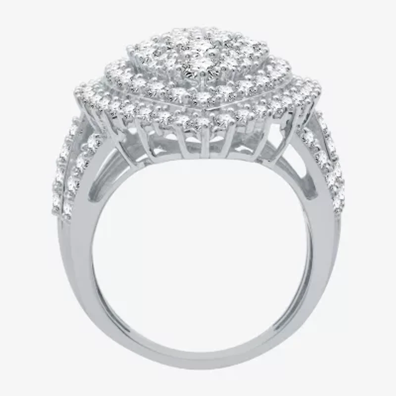 (H-I / I1) Womens 3 CT. T.W. Lab Grown Diamond 10K White Gold Halo Cocktail Ring