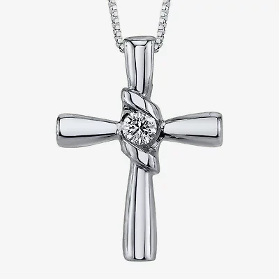 Sirena® 1/10 CT. Natural Diamond 14K White Gold Cross Pendant Necklace