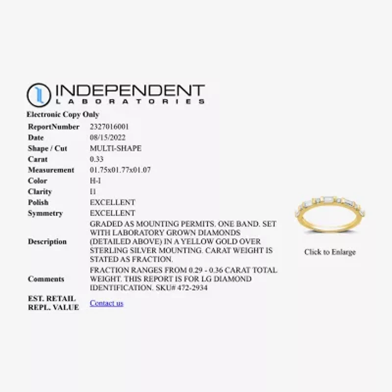 I Said Yes (H-I / I1) Womens 1/3 CT. T.W. Lab Grown White Diamond 14K Gold Over Silver Sterling Wedding Band