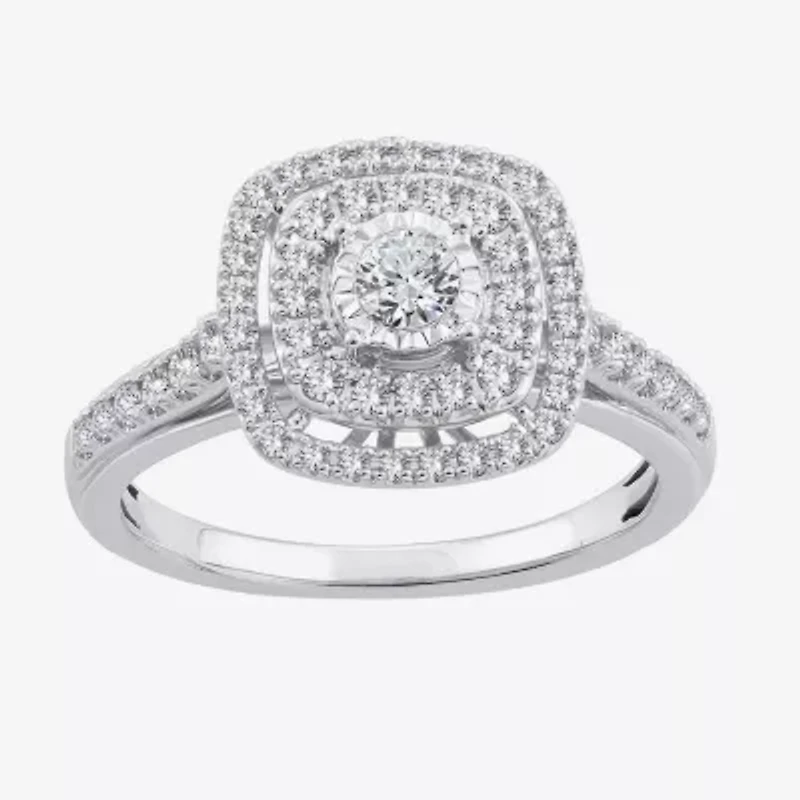 Womens 1/2 CT. T.W. Natural White Diamond 10K Gold Cushion Engagement Ring