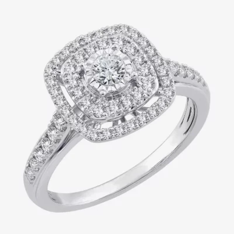 Womens 1/2 CT. T.W. Natural White Diamond 10K Gold Cushion Engagement Ring