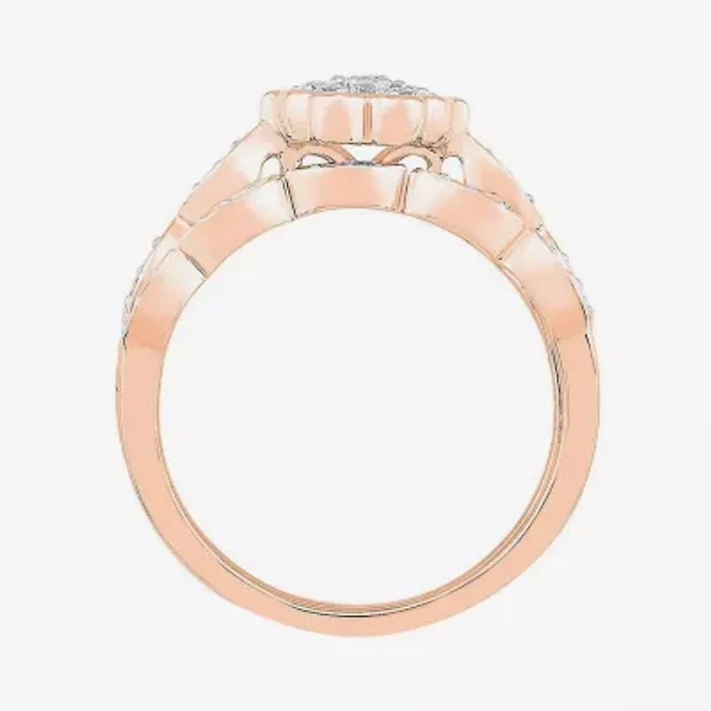 Womens 1/3 CT. T.W. Natural White Diamond 10K Rose Gold Round Side Stone Bridal Set