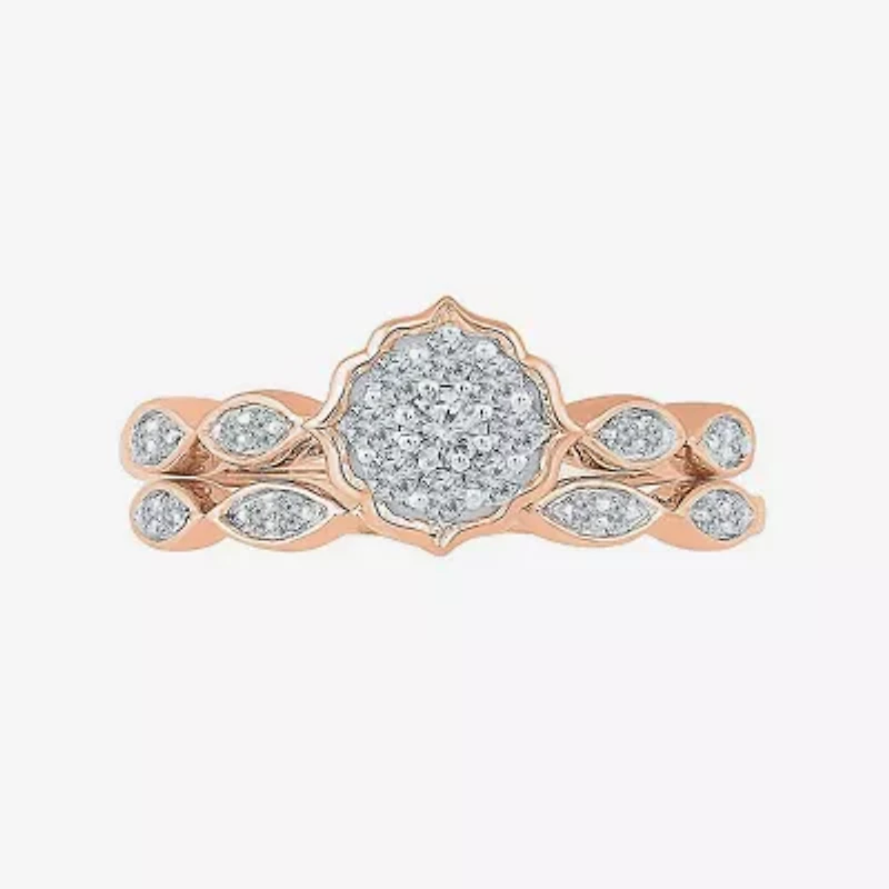 Womens 1/3 CT. T.W. Natural White Diamond 10K Rose Gold Round Side Stone Bridal Set