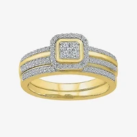 Womens / CT. T.W. Natural White Diamond 10K Gold Cushion Side Stone Halo Bridal Set