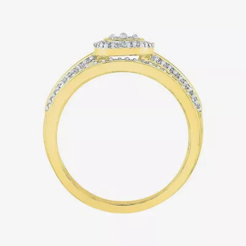 Womens / CT. T.W. Natural White Diamond 10K Gold Cushion Side Stone Halo Bridal Set