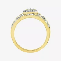 Womens / CT. T.W. Natural White Diamond 10K Gold Cushion Side Stone Halo Bridal Set