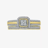 Womens / CT. T.W. Natural White Diamond 10K Gold Cushion Side Stone Halo Bridal Set