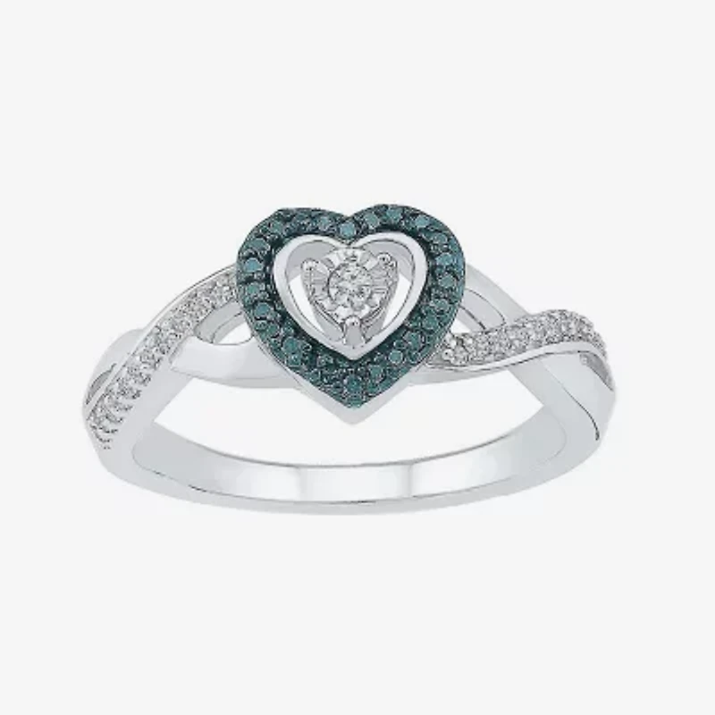 Promise My Love Womens 1/6 CT. T.W. Natural Blue Diamond Sterling Silver Heart Crossover Ring