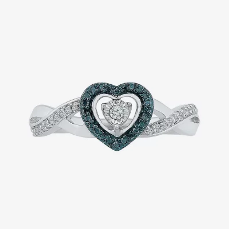 Promise My Love Womens 1/6 CT. T.W. Natural Blue Diamond Sterling Silver Heart Crossover Ring