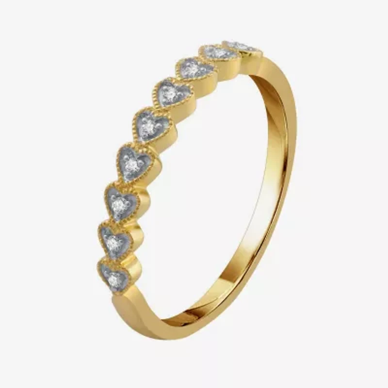 Womens Diamond Accent Natural White 10K Gold Heart Wedding Band