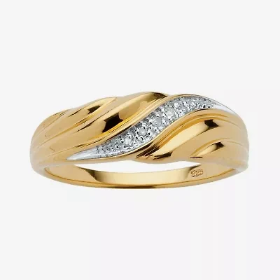 Mens 2MM Diamond Accent Natural White 18K Gold Over Silver Band