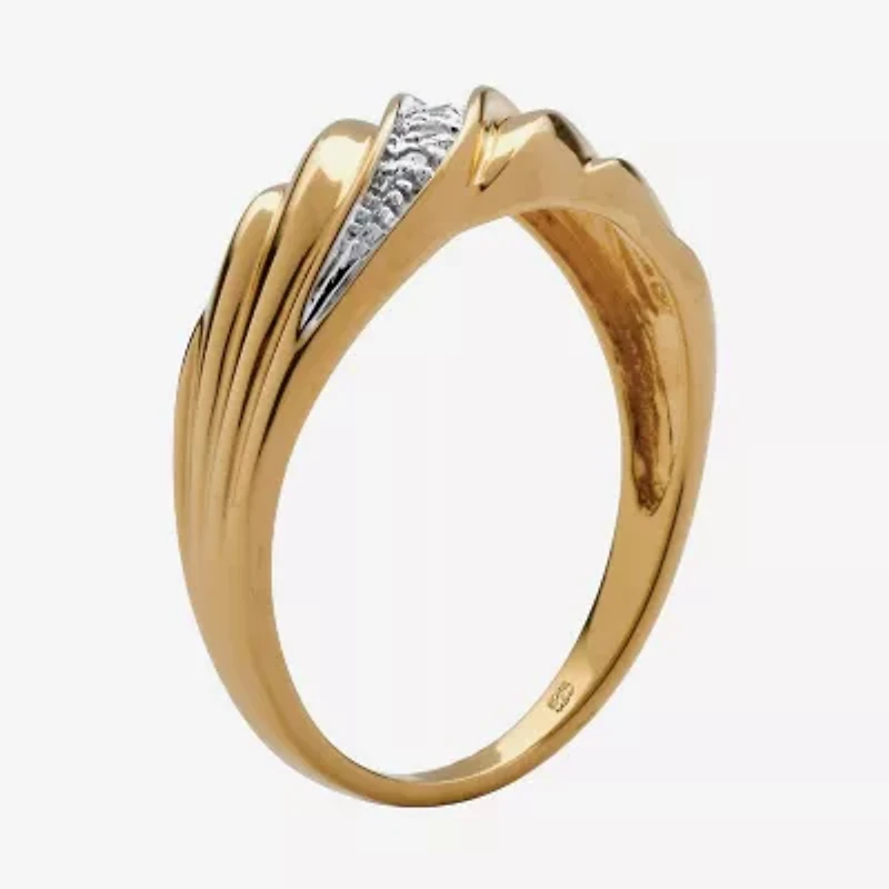 Mens 2MM Diamond Accent Natural White 18K Gold Over Silver Band