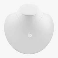 Womens 10K White Gold Cut-out Paw Print Heart Pendant Necklace