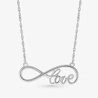 "Love" Womens 10K White Gold Infinity Pendant Necklace