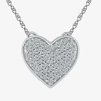 Womens Diamond Accent Natural White Diamond Sterling Silver Heart 18 Inch Pendant Necklace