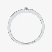 Sideways Womens Diamond Accent Natural White Sterling Silver Cross Delicate Cocktail Ring