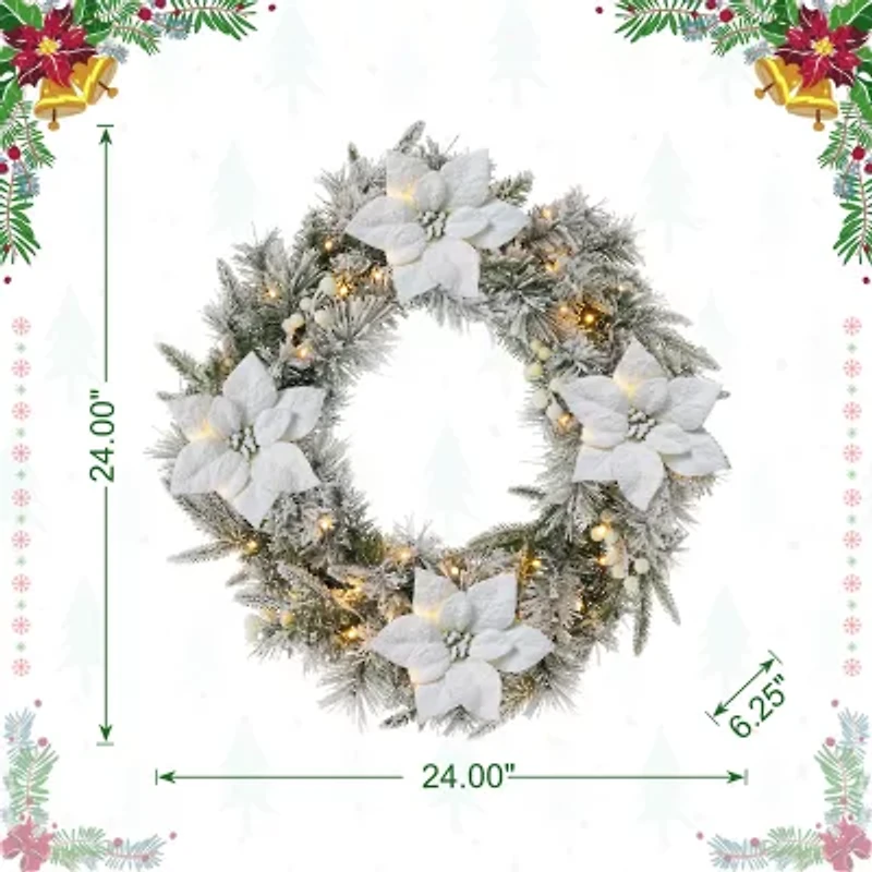 Glitzhome 2ft Pre-Lit Flocked Wreath