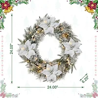 Glitzhome 2ft Pre-Lit Flocked Wreath