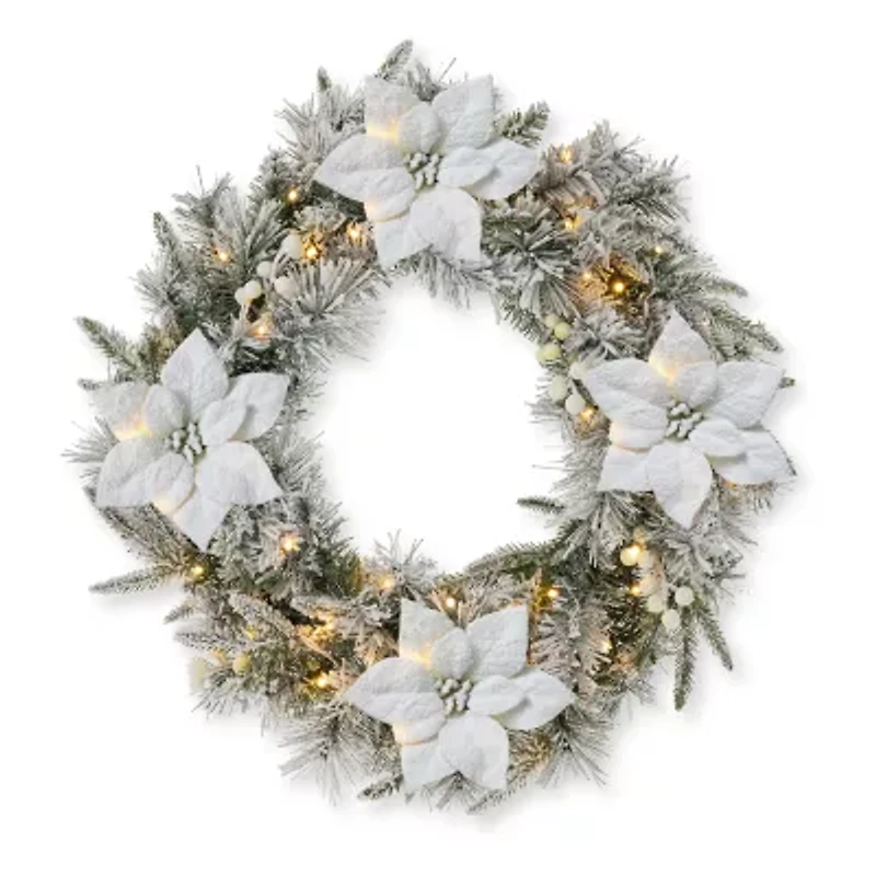 Glitzhome 2ft Pre-Lit Flocked Wreath