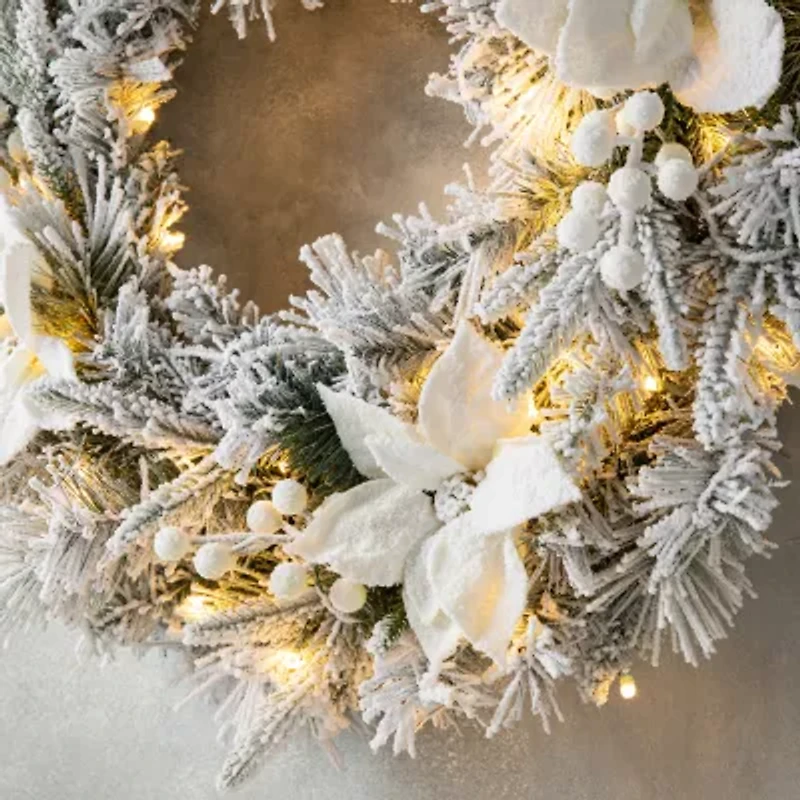 Glitzhome 2ft Pre-Lit Flocked Wreath