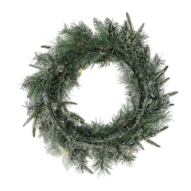 Glitzhome 2ft Pre-Lit Flocked Wreath