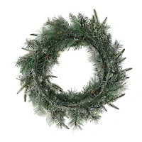 Glitzhome 2ft Pre-Lit Flocked Wreath